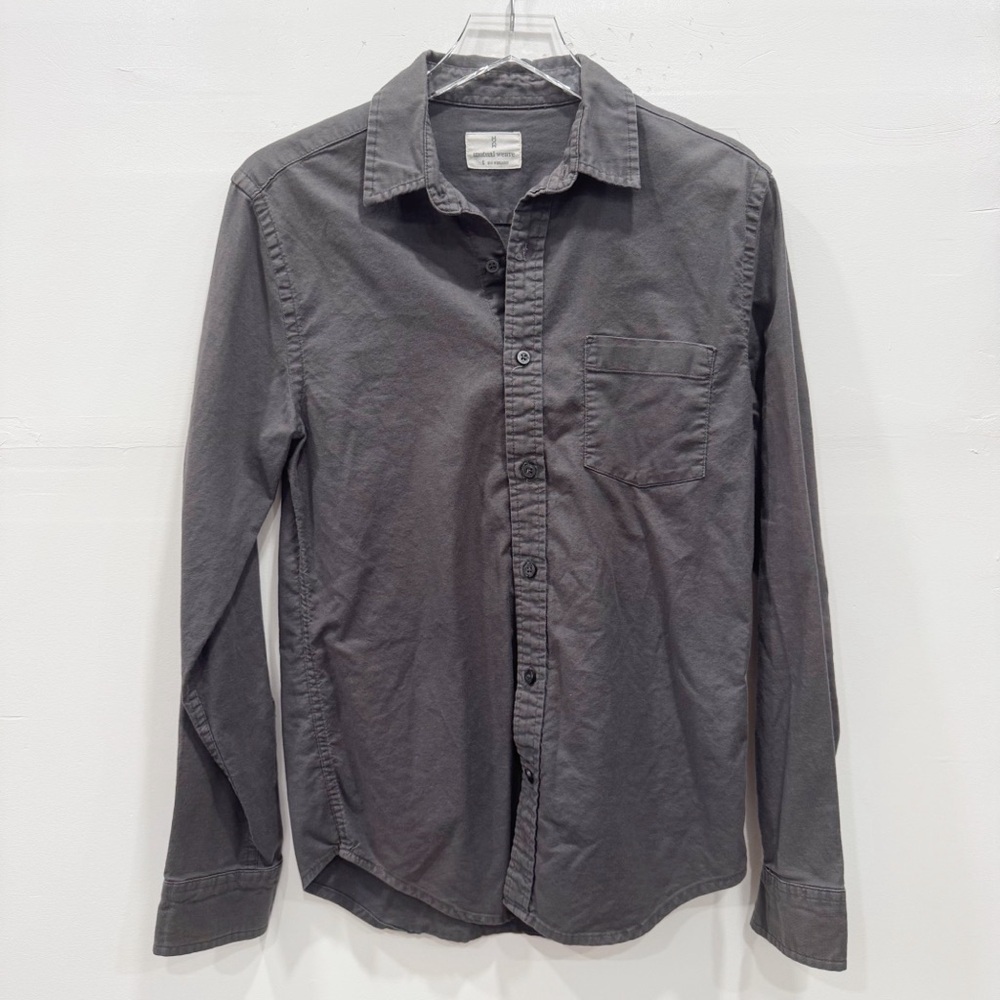 Mutual Weave Long Sleeve Button Up Shirt Cotton Gray Small